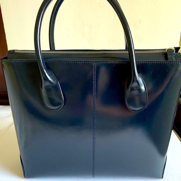 Italian Tod’s iconic D-bag large tote shoulder bag shiny real leather navy blue - Picture 6 of 16